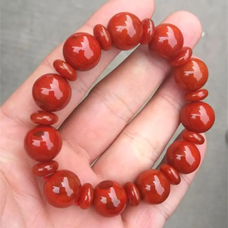 

12mm Beautiful Red Jade Bangle costly Nan Hong carnelian mala Bead Bracelet Lucky Amulet