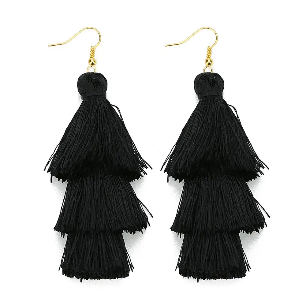 2020 3 Layered Bohemian Fringed Luxury Statement Tassel Earrings 2020  Boho Fashion Jewelry Women Long Drop Dangle Earrings