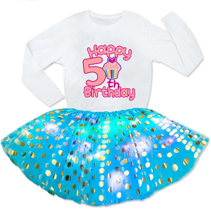 Kids Girls Sequined Dress Sets Birthday Party 2 Pc Dress+Long Sleeve T Shirt Kids Design Your Name and Number Birthday Present