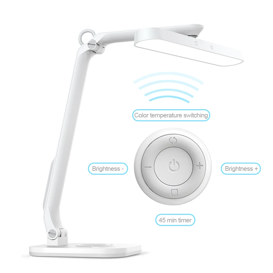 Lámpara LED de escritorio con Control remoto para el cuidado de los ojos, lámpara de oficina ajustable, carga USB, Control táctil, función de