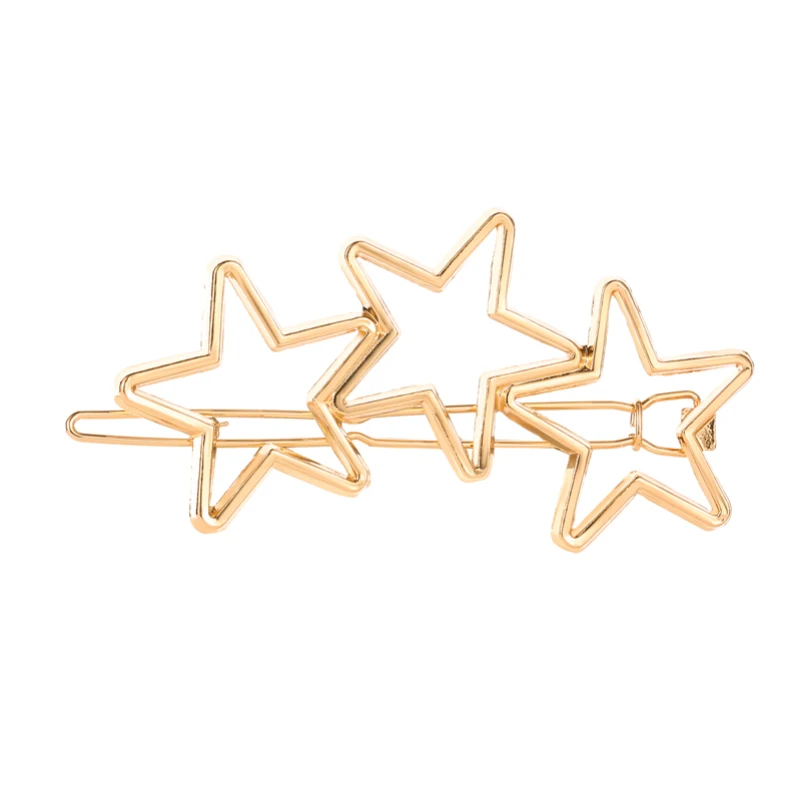 Alloy Metal Simple Three Stars Hollow Golden Silver Plated Barrettes Hair Clips & Pins Headwear for Women