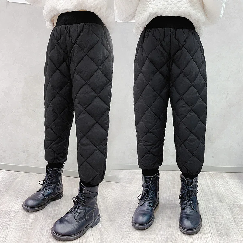 

Teen Girls Down Pants Thick Warm Winter Kids Snow Trousers High Waist Girls Cargo Pants Cotton Padded Ski Windproof Warm Trouser