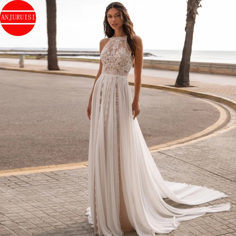 

Boho Wedding Dress Lace Appliques A Line Vestido De Novia 2022 Sexy Wihte Chiffon Women Bride Gown Beach Robe Mariage Trouwjurk