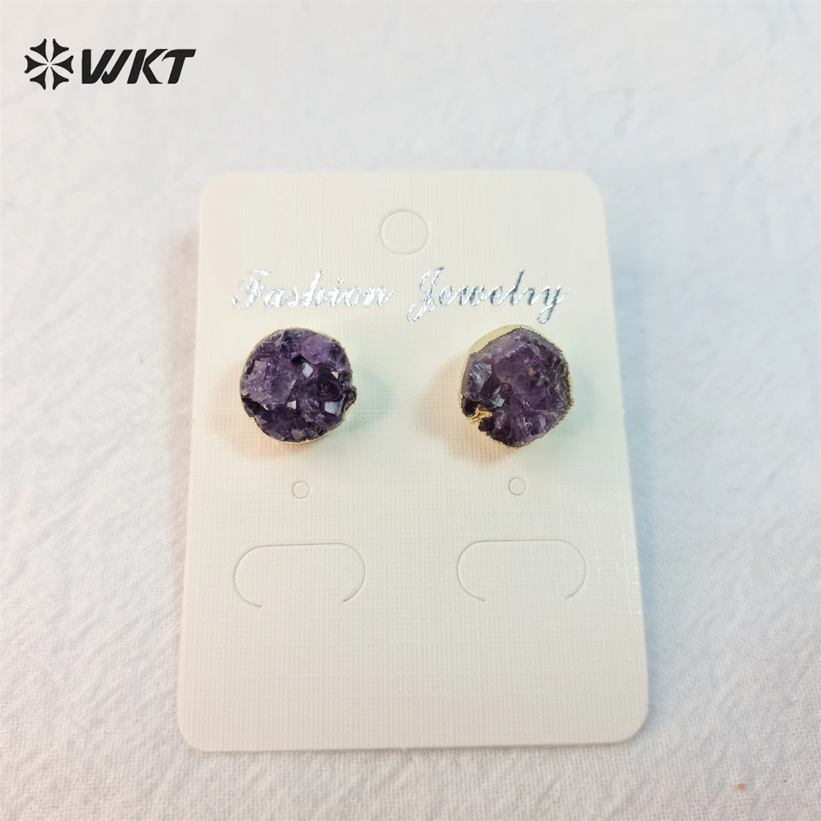 

WT-E074 Wholesale Druzy studs in a methyst stone with 24k gold dipped, beautiful round druzy stone earrings in 10mm