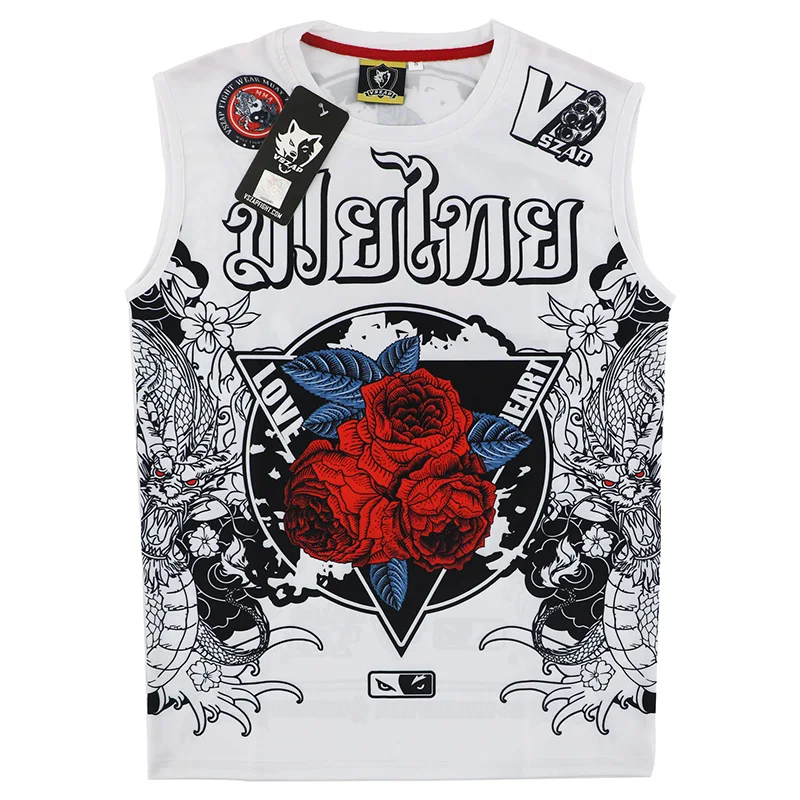 VSZAP-Sleeveless Boxing Sports T Shirt, Rose MMA Shorts, Muay Thai Fighting, Fitness Elasticity Shirt, MMA Clothing