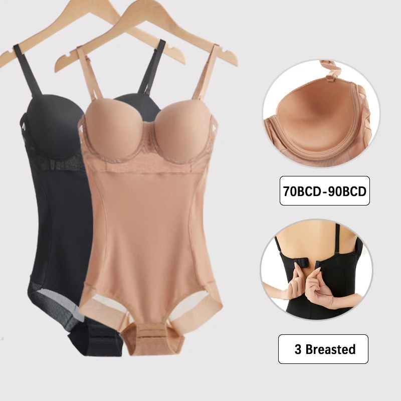 Damen Vintage Bodysuit Unterwäsche Verstellbare Bügel-Bodysuits Schwarz Dehnbar Nahtlose Shapewear Beige – Detail 12