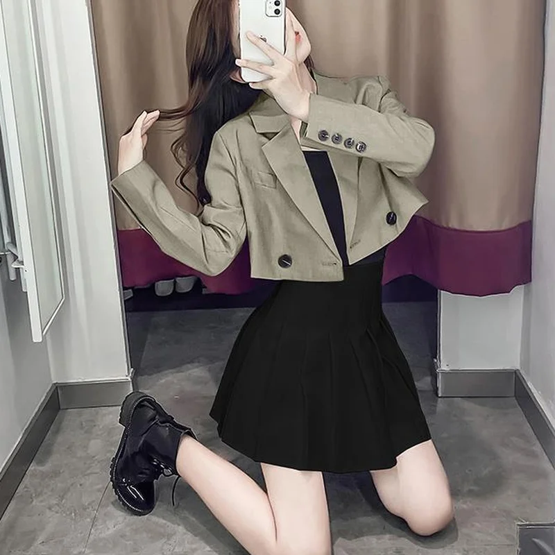 Blazers Women 3 Colors Cropped Outwear Casual Fashion Korean Style Spring Design Female All-match Chic Solid Button Popular Ins