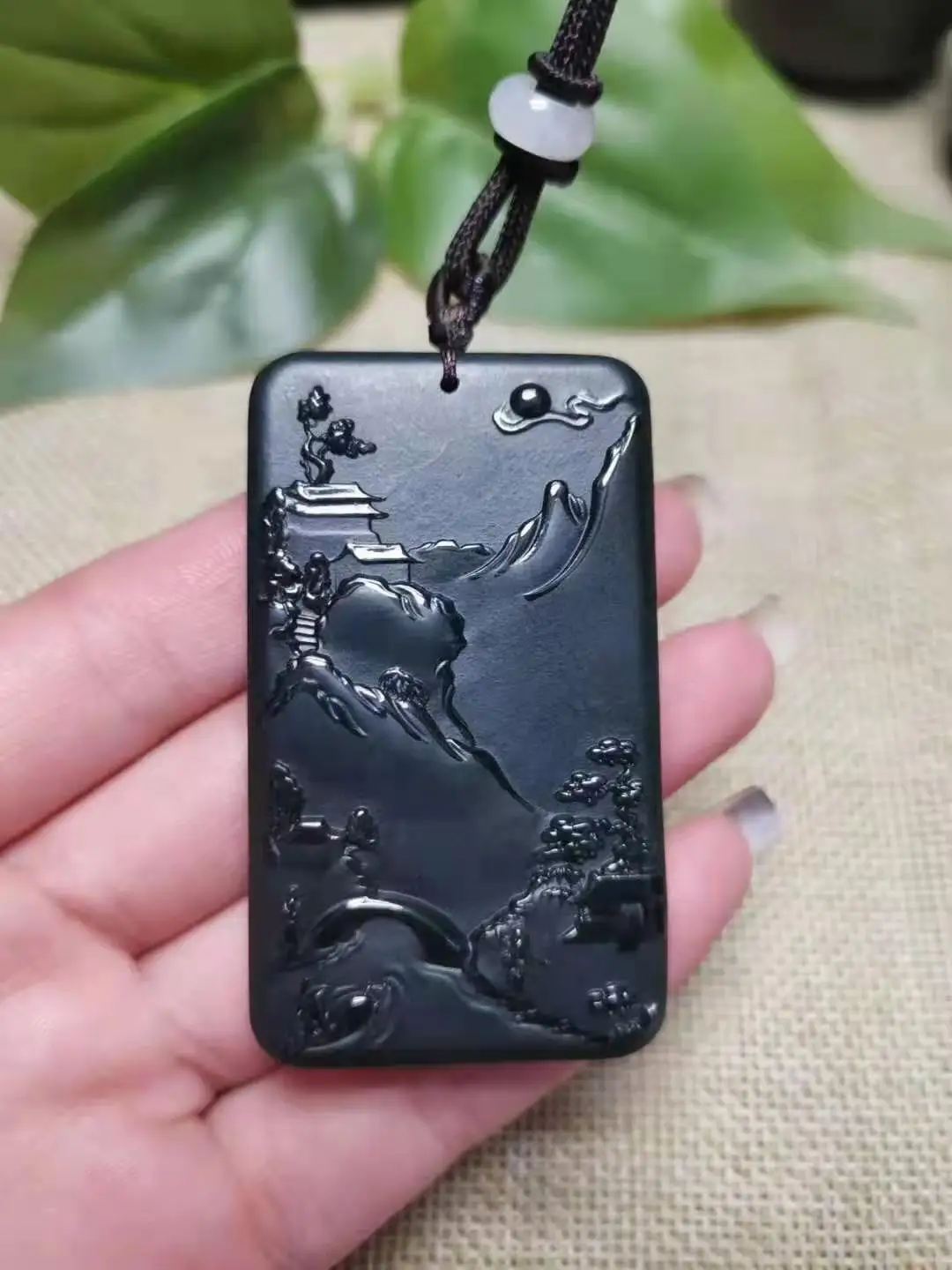 Natural A hetian jade double Hand-Carved jade landscape black green jade pendant jade necklace men pendants jewelry