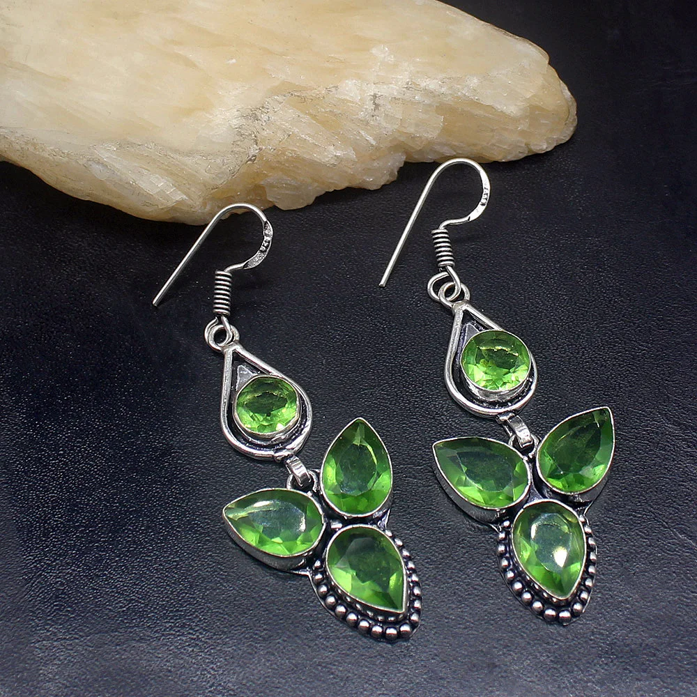 Gemstonefactory Big Promotion Single Unique 925 Silver Antique Green Peridot Women Ladies Gifts Dangle Drop Earrings 20211789