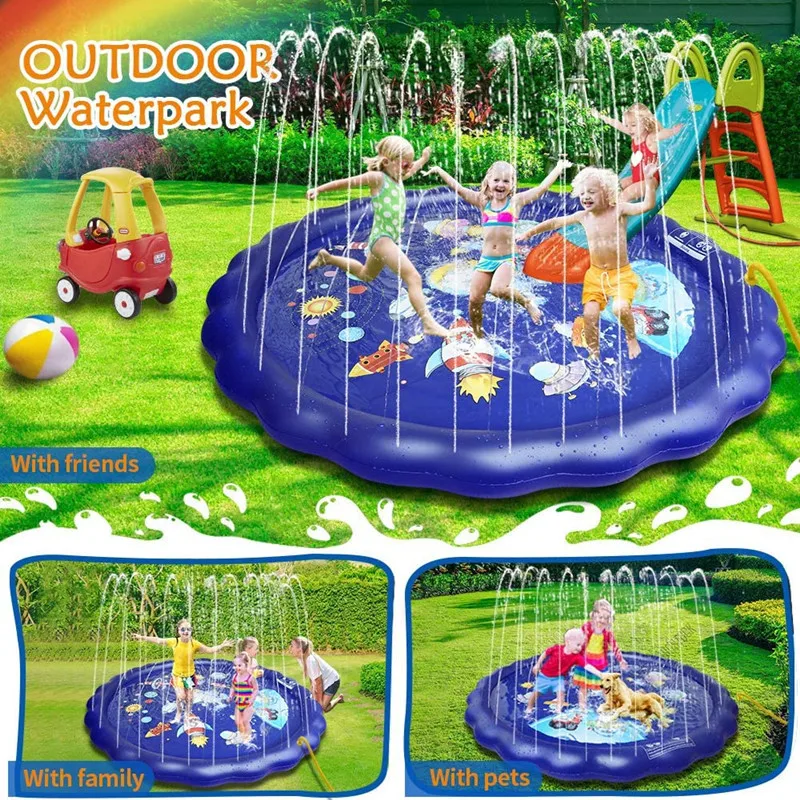 Outdoor Indoor Swimming Pool Fun Baby Child Kids 170cm Inflatable Spray Water Cushion Summer Sports Mat Lawn Games Pad Sprinkler