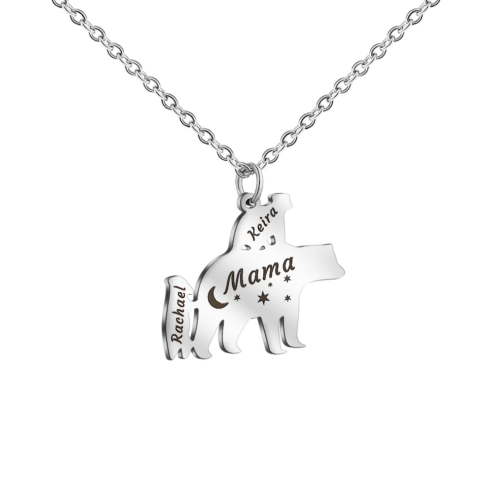 

Customize Mom Bear Necklace with Child Names engraved Personalzied Gift for Mother's Day Thanksgiving day gift