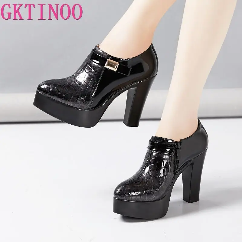 

GKTINOO Block Heel Deep Mouth Platform Pumps Leather Women Shoes 2024 High Heels Shoes Ladies Office Party Shoe Plus Size 33-43