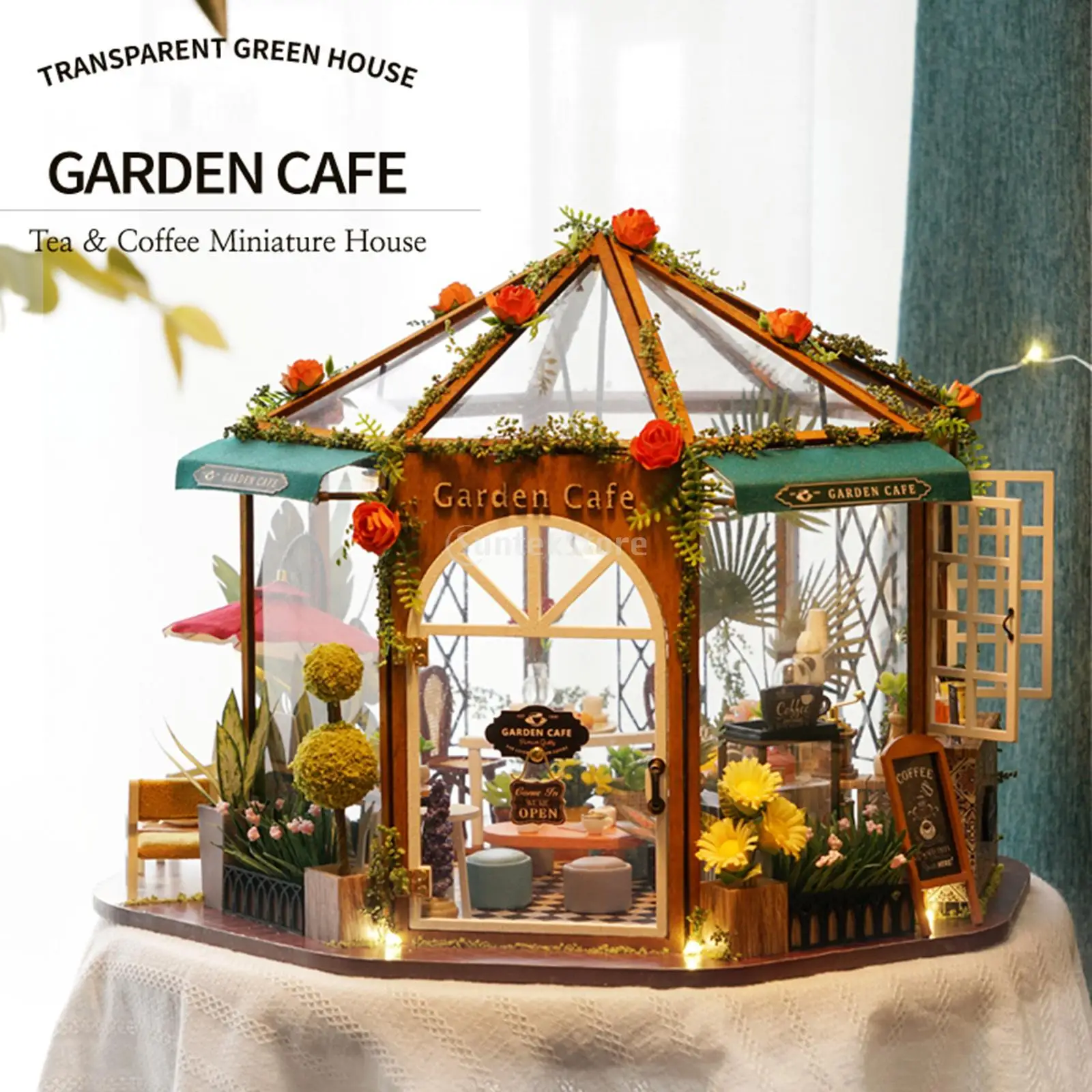 1:24 Scale DIY Miniature Dollhouse Wooden Handmade Coffee Shop Model Decor Kit with Furniture & Accessories Kids Creative Room