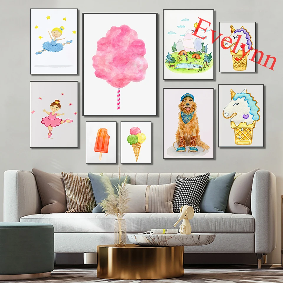 

Candy Posters,Ballerina,Ice Cream Bar,Air Balloon Nursery,Cotton Candy, Girly Wall Art Prints,Children'S Room Decoration Canvas