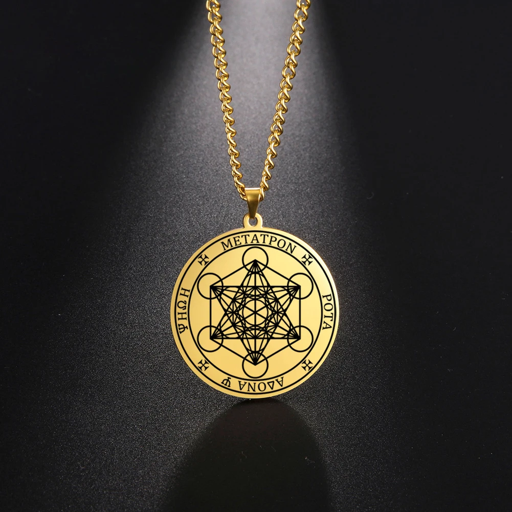 LIKGREAT Archangel Metatron Angel of Life Seal Solomon Men Necklace Kabbalah Amulet Stainless Steel Viking Jewelry