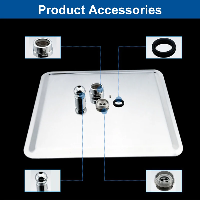 Pommeau de douche rond carré chromé/noir mat, 6 "/8"/10 "/12", économie d'eau de pluie, accessoire de salle de bains Ultra-fin en acier inoxydable