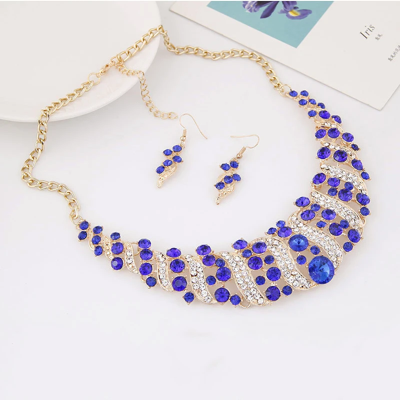 Romantic 6 pieces/set wedding jewelry set shiny crystal bridal jewelry set ladies necklace earrings wholesale gift party