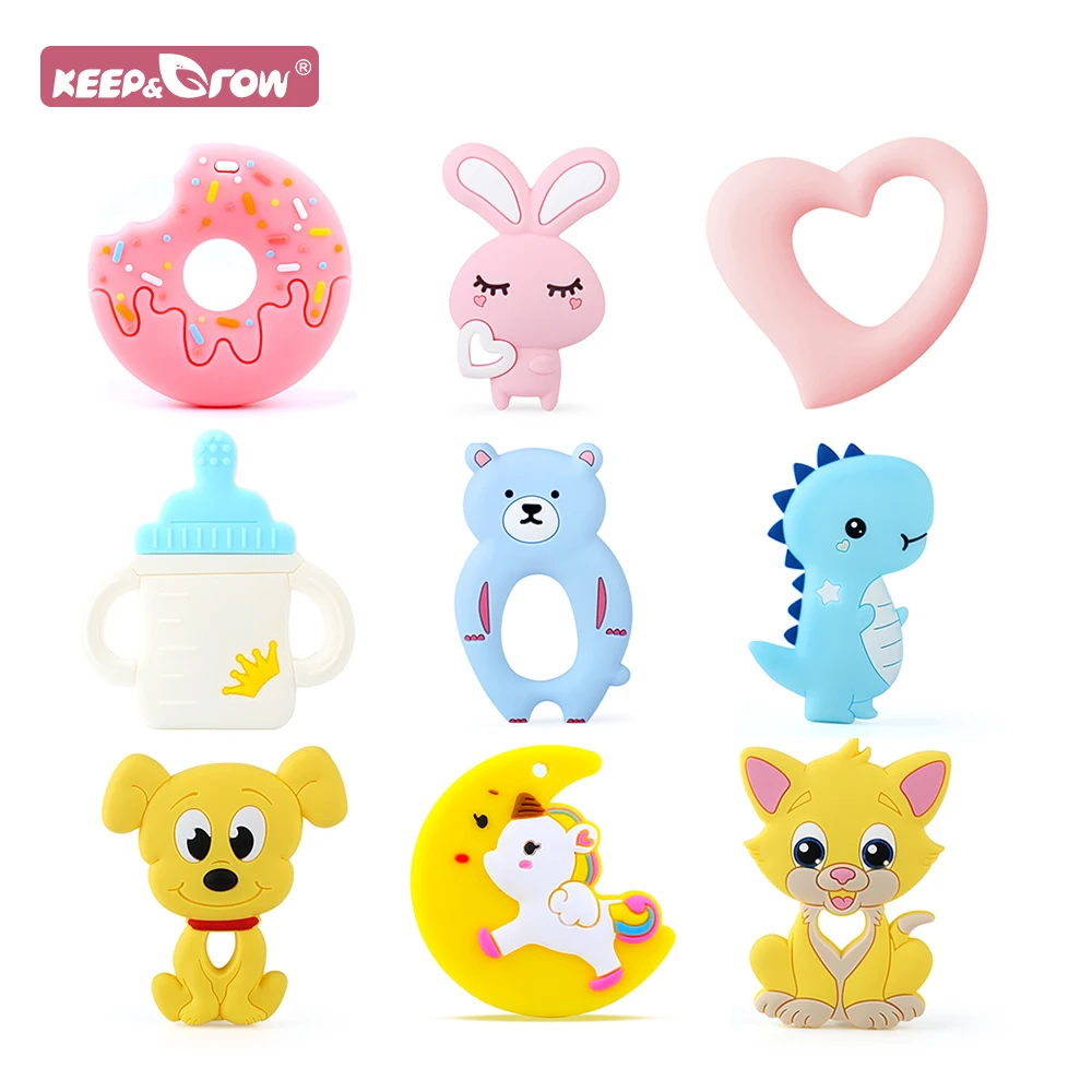 1pcs Silicone Teethers Baby Teething Toys Cartoons Animal Heart Dog Cat Bear Dinosaur BPA Free Nursing Silicone Beads DIY Chains