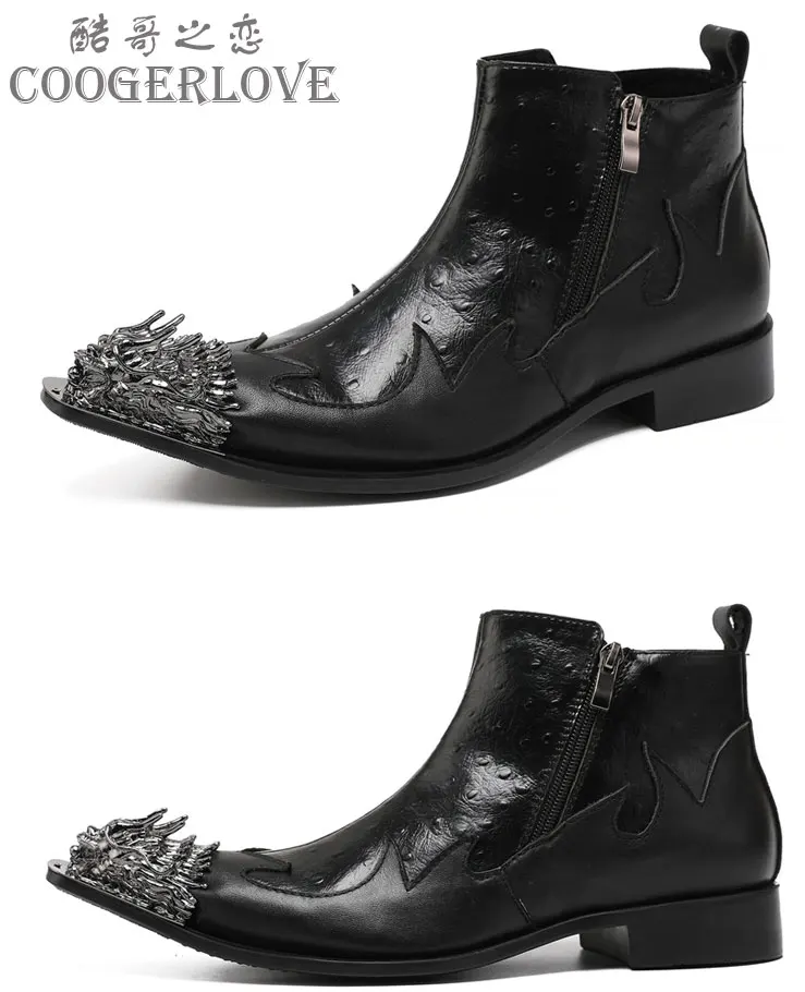 Herbst Partei männer stiefel Lron kopf Tipp Niet Metall schnalle Rindsleder Gao Bang Luxus Leder stiefel Sozialen kontaktieren Hochzeit schuhe – Detail 2