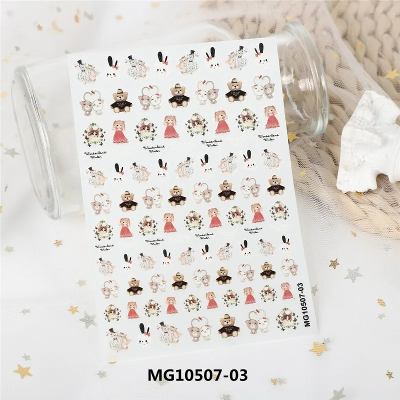 Japanese Style Fashion Hot Selling Nail Stickers Carton Bears Cutes Cats& Rabbits Back Glue Adhesive Waterproof Dry Nail Decals