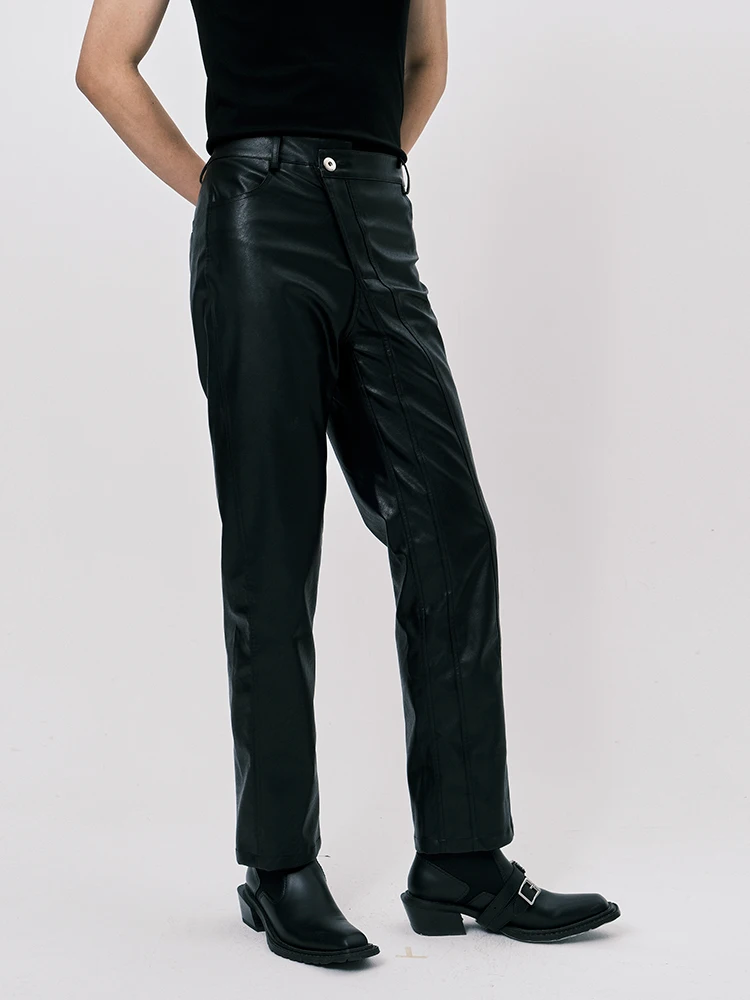 27-46 2024 Dj Ds Men's Clothing Pu Asymmetric Stitching Leather Pants Trousers Personalized Plus Size Straight Pants Costumes