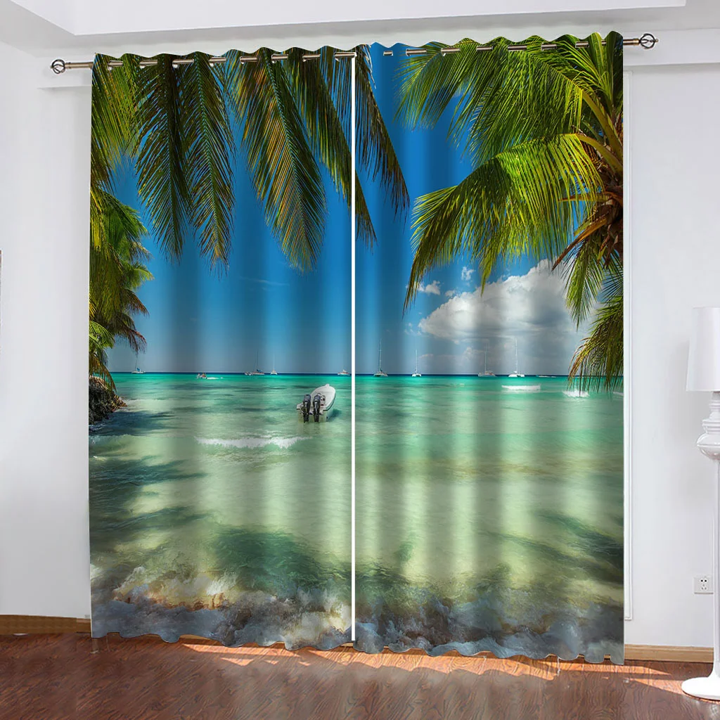 

Photo 3D Curtains for Living Room Window blue beach landscape curtains Decoration curtains