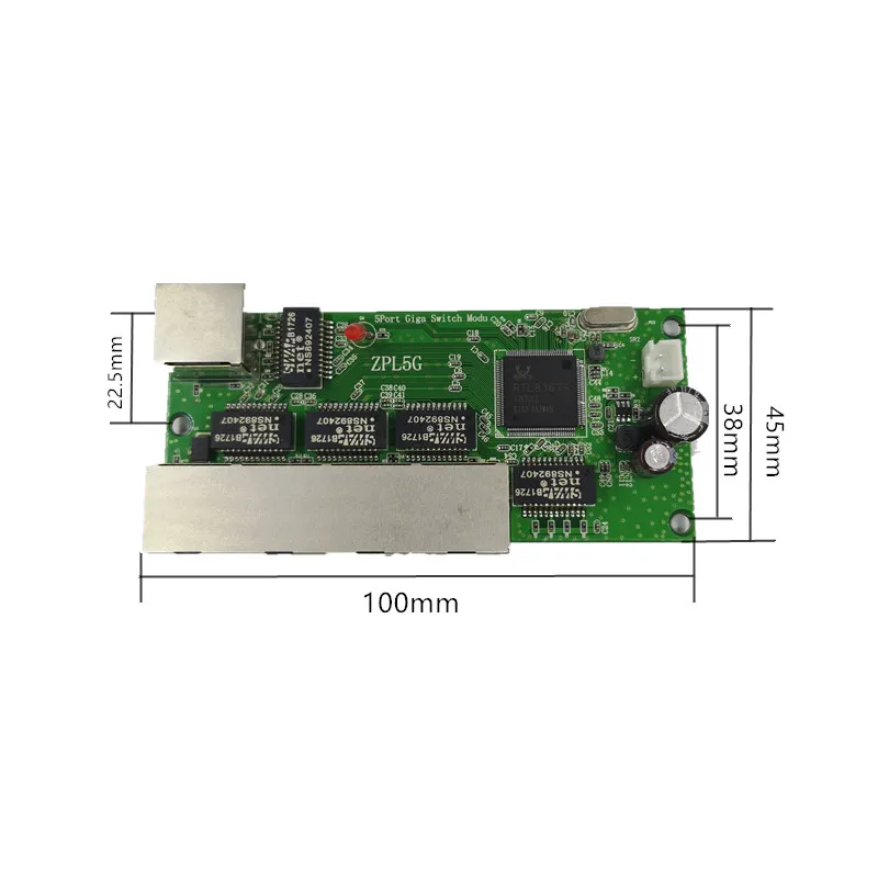 5-Port Gigabit Switch โมดูลใช้กันอย่างแพร่หลายในสาย LED 5พอร์ต10/100/1000 M Contact Port mini โมดูลสวิทช์ PCBA เมนบอร์ด