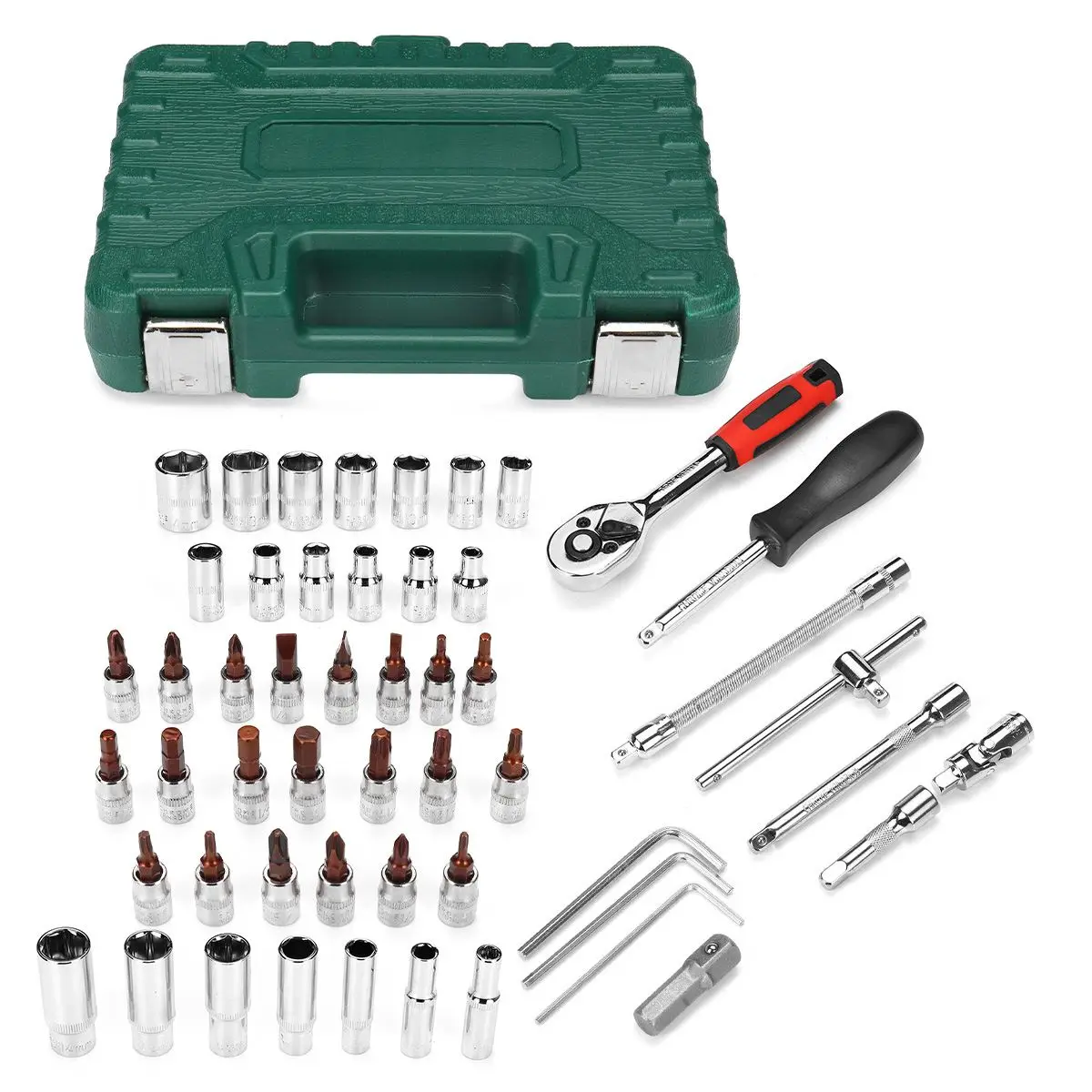 53Pcs Car Repair Tool 1/4-Inch Socket Set Car Repair Tool Ratchet Spanner Wrench Socket Set Torque Wrench Combo Tools Kit