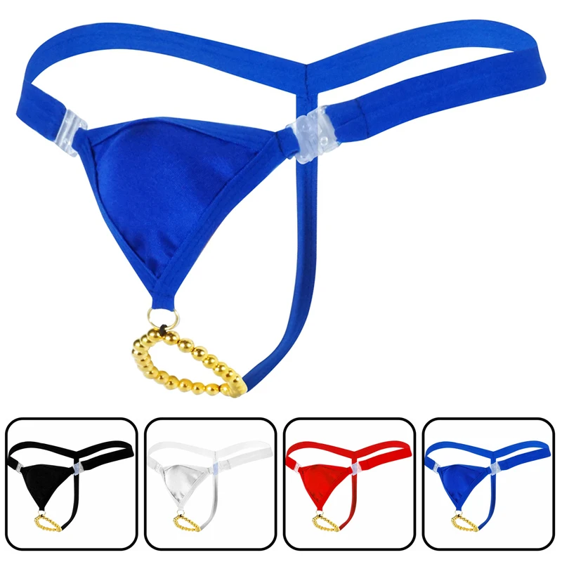 Low-waist Crotchless Open Butt Plastic Beads Sexy Men G-string Bikini Underwear Men Gay Thongs Penis Ring Men Lingerie jockstrap