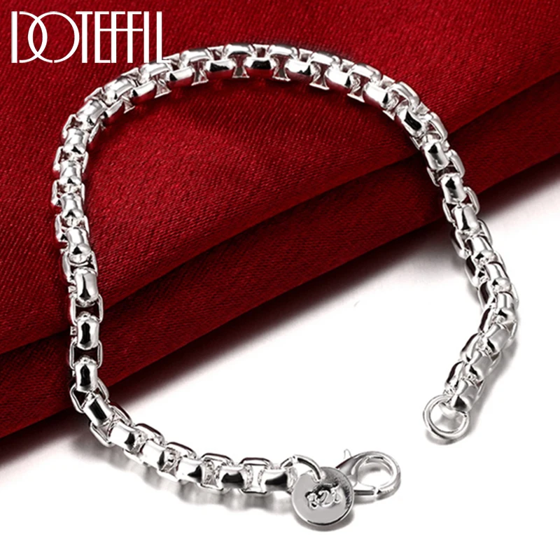 

DOTEFFIL 925 Sterling Silver 18K Gold 5mm Round Box Chain Bracelet For Woman Charm Wedding Engagement Fashion Party Jewelry