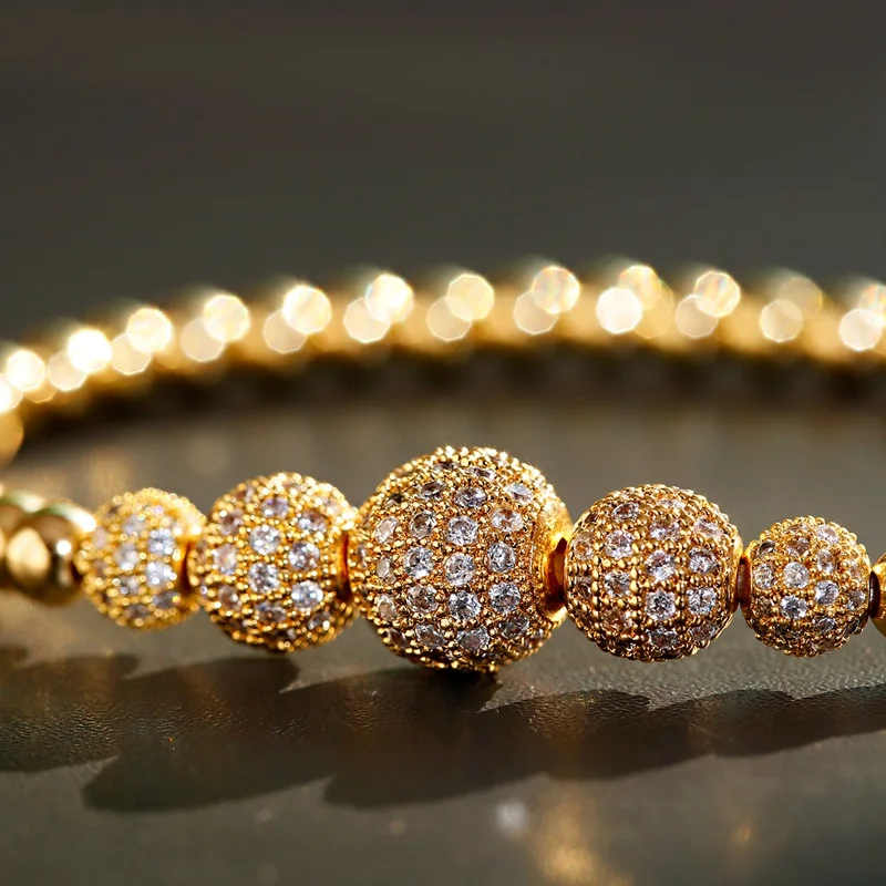 2020 Classic Gold Color Ball Copper Beaded Bracelet For Men Luxury White CZ Handmade Bracelet Women Jewelry