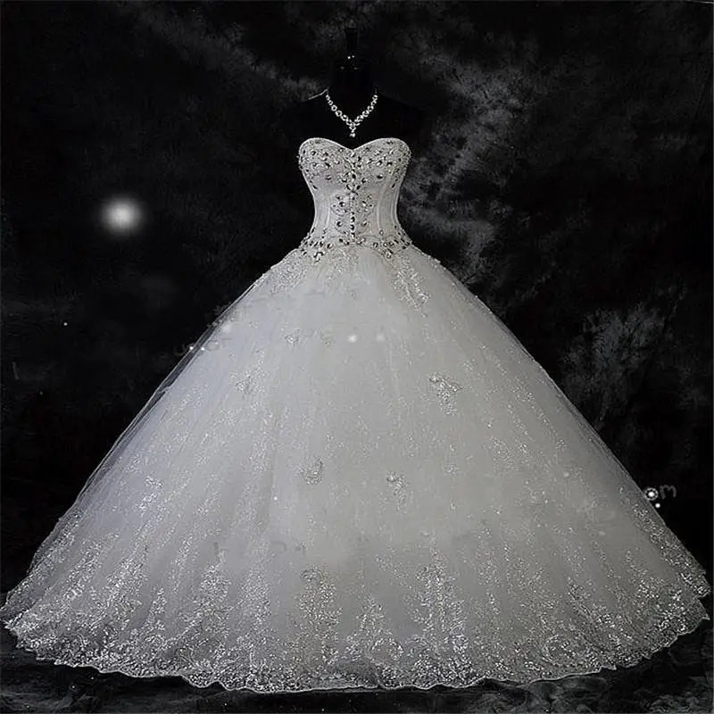 Luxury Rhinestone Wedding Dresses Ball Gown Bride Marriage Strapless Sparkly Beaded Robe De Mariee Women Dresses Customized 2025