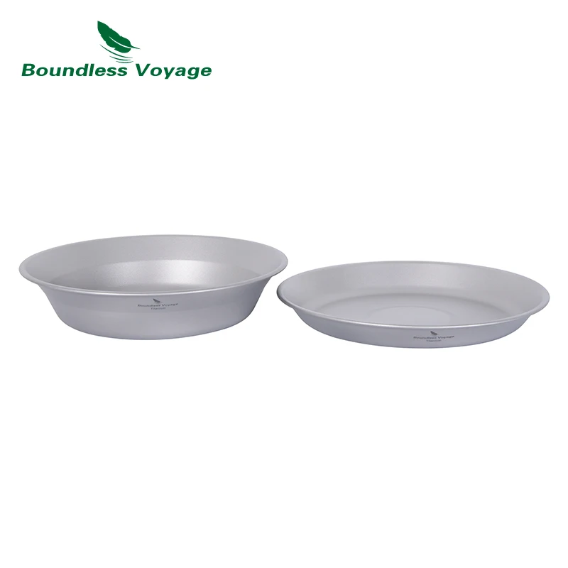 Boundless Voyage Titanium Pan Bowl Set with Carry Bag Outdoor Camping Dish Plate Tableware Cookware Mess Kit