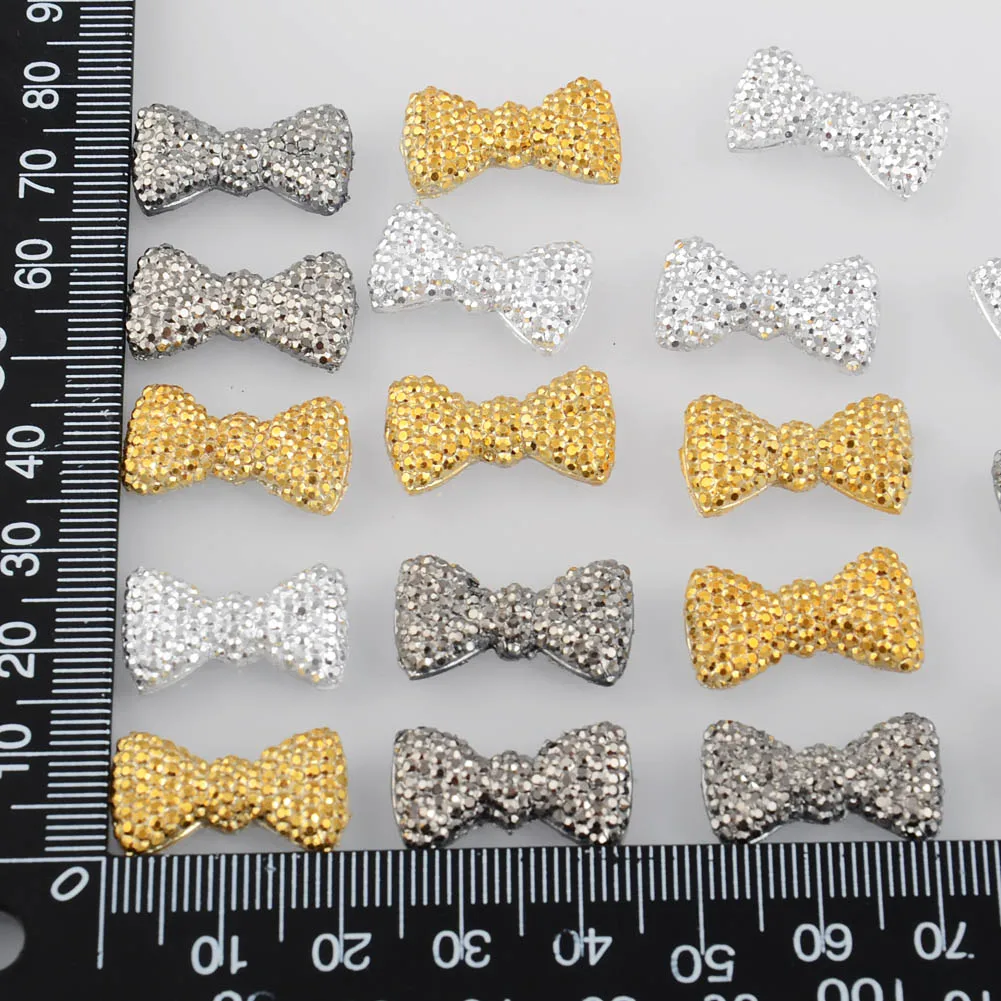 BOLIAO 40Pcs 12*20 mm (0.47*0.79 In) Bow Shape Resin FlatBack Shiny Delicate Home Holiday Decoration Craft DIY No Hole