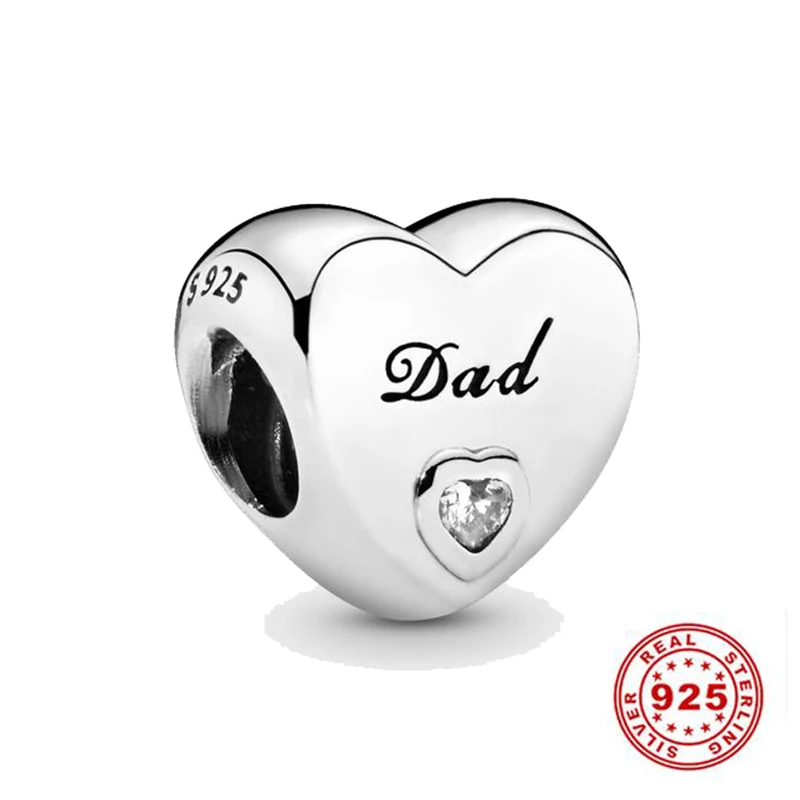 Hight Quality 925 Sterling Silver Beads Dad Heart Charm Fit Original Pandora Bracelets Women DIY Jewelry Making