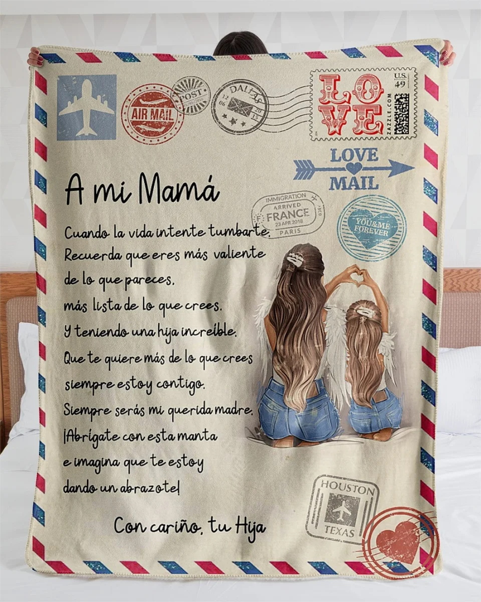 POR AVION CARTA A MI MAMA CON CARIÑO TU HIJA| Comfortable high-quality fleece Sherpa woven blanket