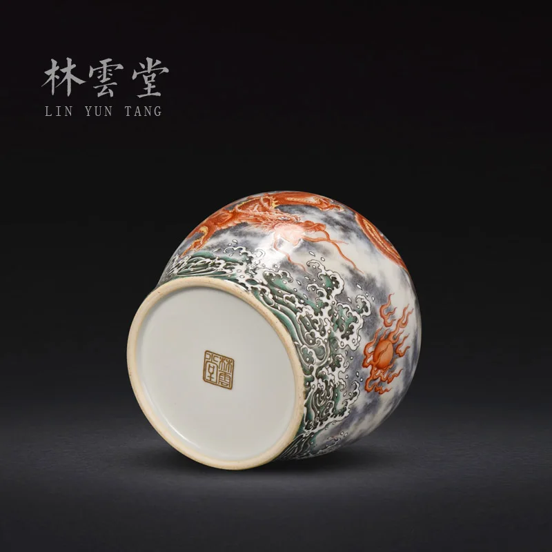 Jingdezhen – théière en céramique, faite à la main, motif d'eau de mer rouge, dragon ball, pot de rangement scellé, accessoires de cérémonie de thé