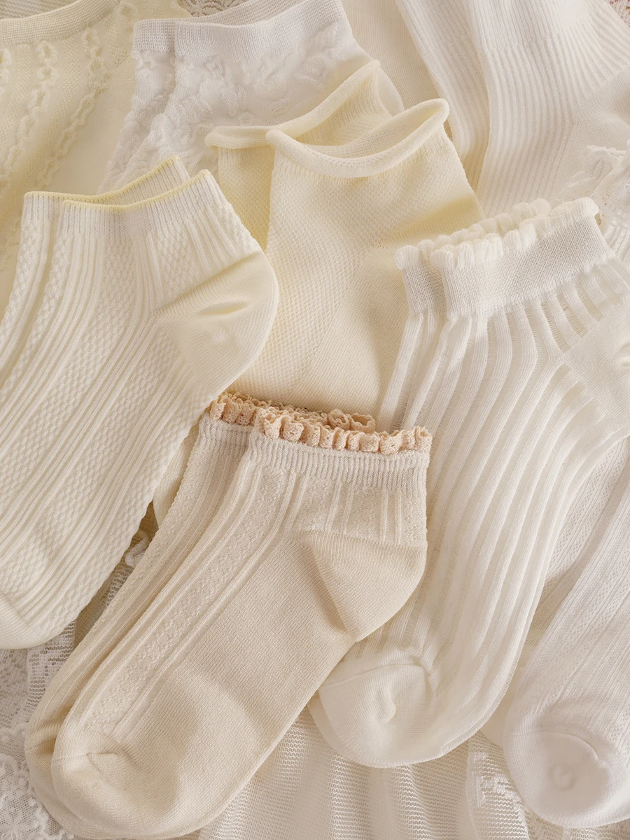 

Women's White Socks Autumn Cotton Cute Lace Solid Color Short Tube Student Lolita Breathable Sweet Socks