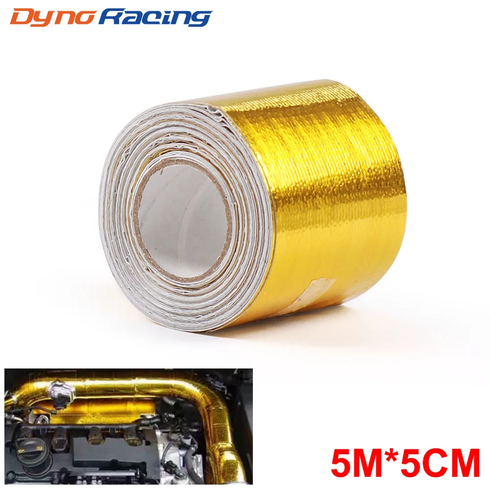 5mx5cm Fiberglass Heat Reflective Tape Gold High Temperature Heat and Sound Shield Wrap Roll Adhesive New Car Accessories