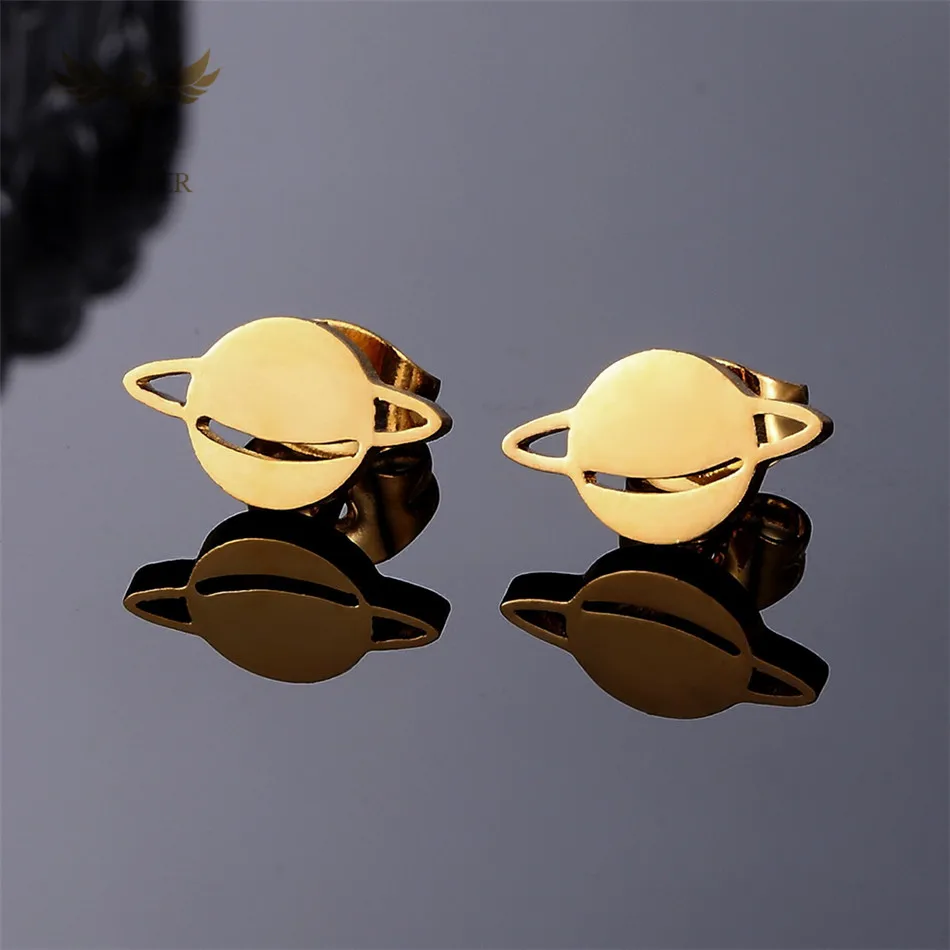 Saturn Planet Earrings Stainless Steel Ear Stud Youth Student Teen Girls Boys Jewelry Earring Cheap Wholesale 12 Pair Lot Resale