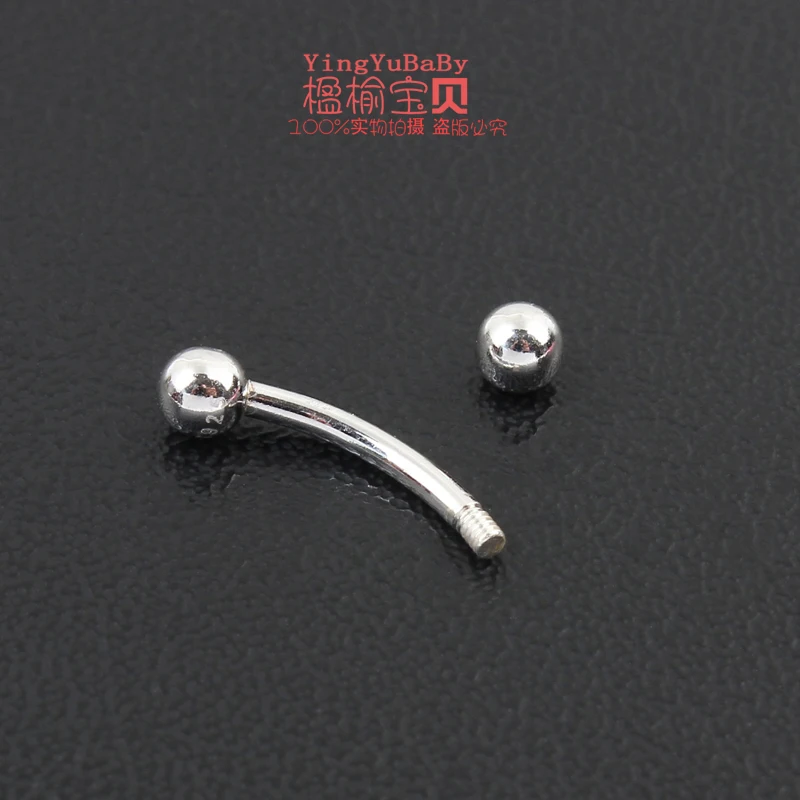 925 sterling silver Eyebrow nails 16G 1.2mm unisex classic body piercing jewelry fine real S925 Balls and Arc rod ONE PIECE