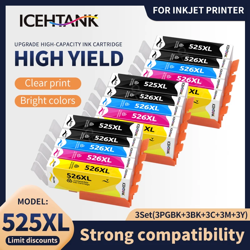 Icehtank PGI-525 CLI-526 Compatible Ink cartridge for Canon PGI525 iP4850 iP4950 MG5150 MG5250 MG8150 MX885 MG5350 Printer