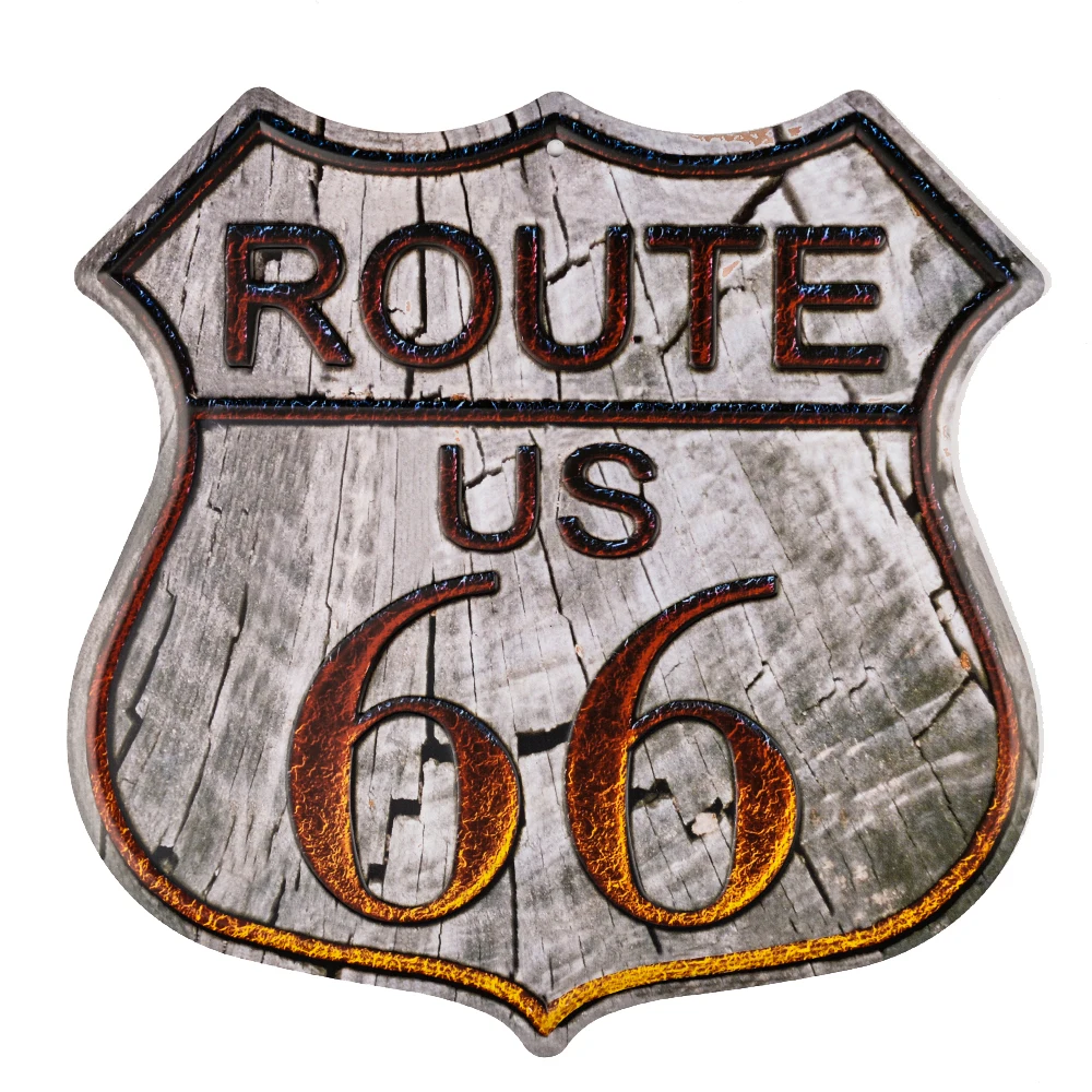 US Route 66 Irregular Shield Metal Tin Sign Vintage Bar Motor Club Cafe Garage Pin Up Signs Wall Craft Decor Retro Metal Plaques