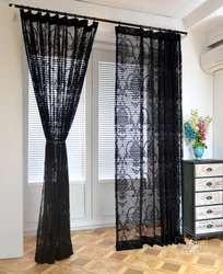 European Solid Black Sheer Curtains for Bedroom Living Room Premium Black Lace Curtain Drapes Home Decoration Background Fabrics