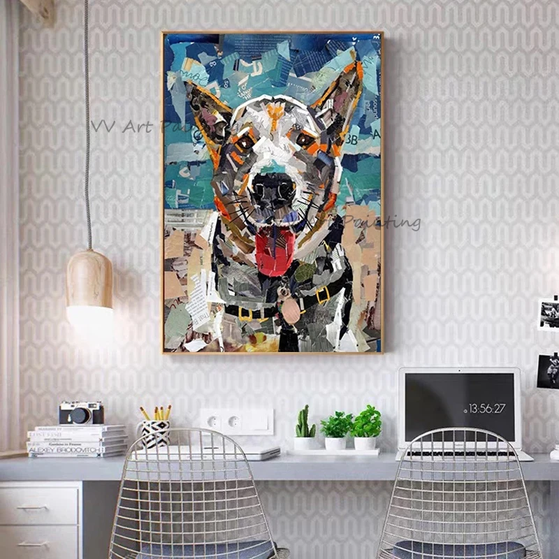 

Абстрактная роспись животных, искусство 100%, ручная роспись, собака, картина маслом, искусство, мозаика, роспись, Декор для дома, отеля, Декор