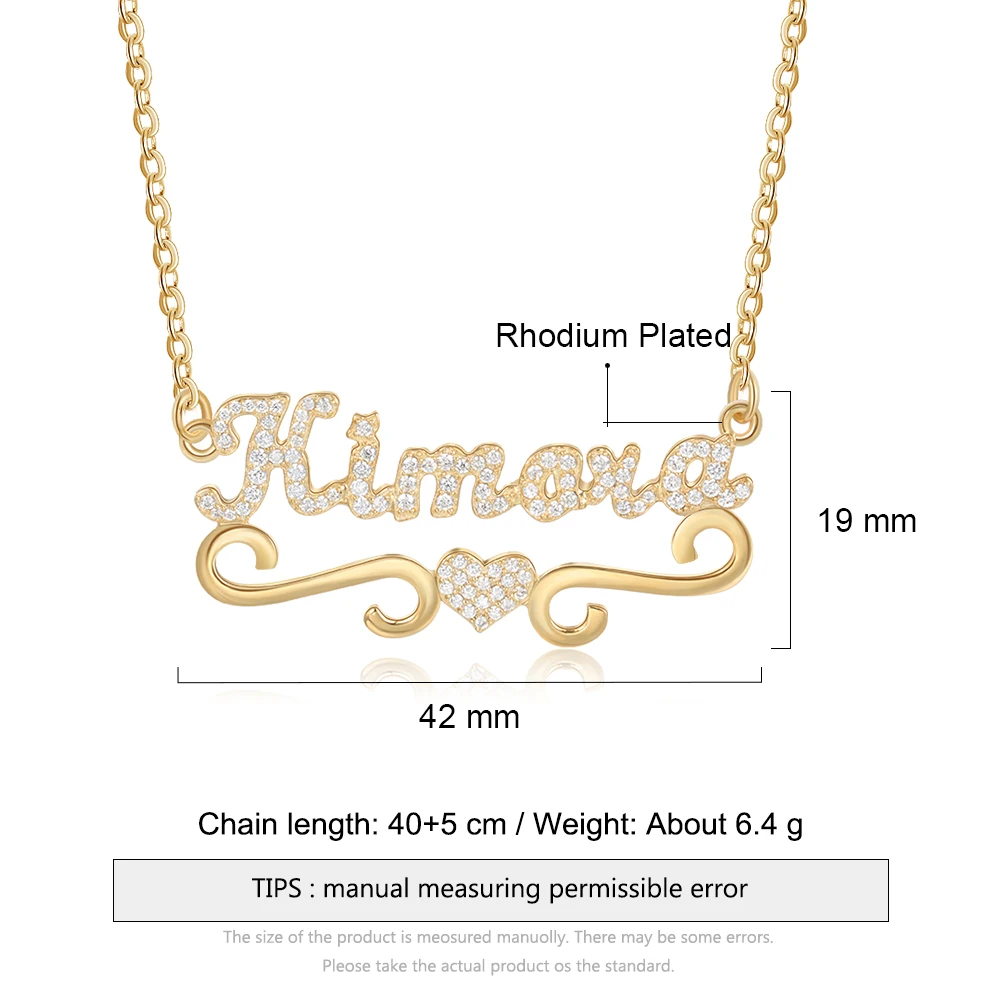 Customized Letter Nameplate Pendant with Heart Personalized Full Zirconia Paved Name Necklaces for Women Friendship Gifts