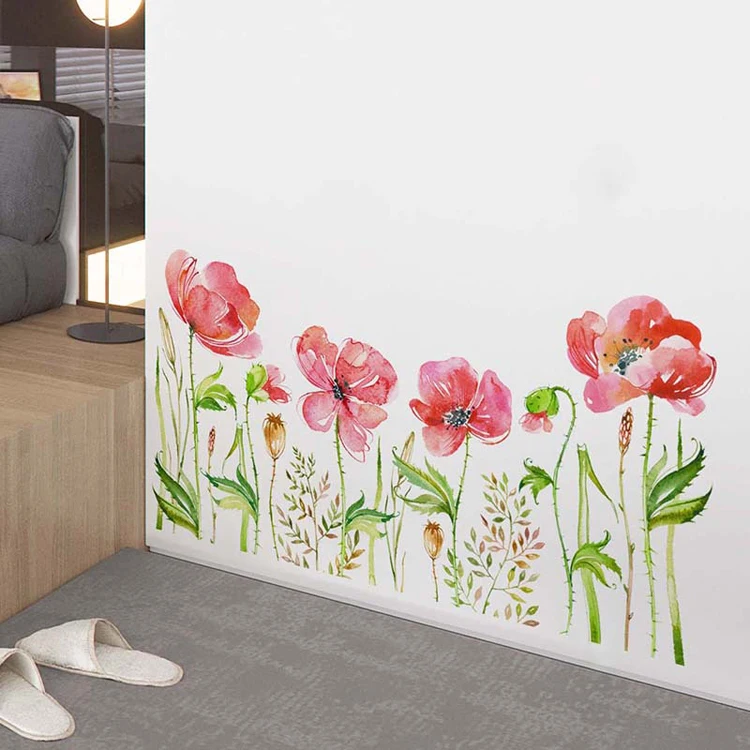 Grüne Blätter Blumen Fußleisten-Wandaufkleber Selbstklebende Schlafzimmer-Dekoration Tapete Wohnzimmer-Hintergrund Heim-Dekor Aufkleber – Detail 3