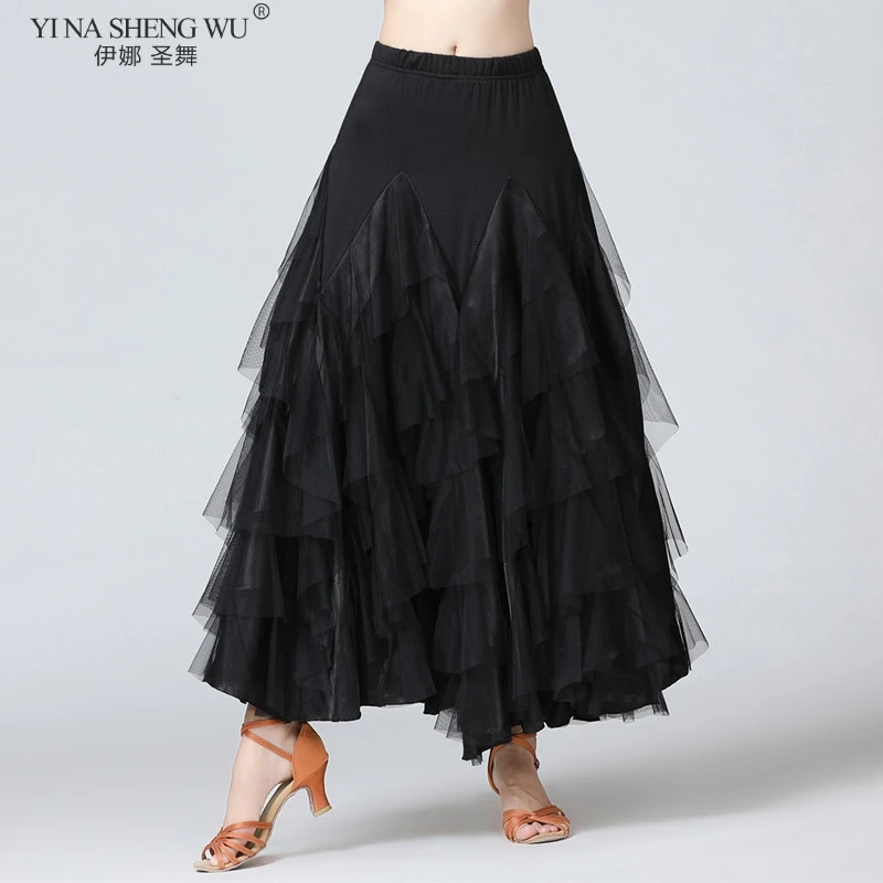 New Women Dancing Costume Dance Practice Skirt Flamenco Waltz Ballroom Classical Competition Layered Big Swing Spanish Skirts