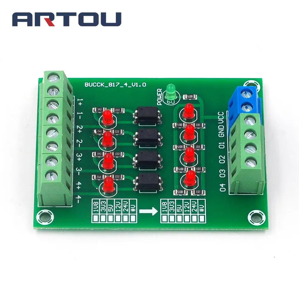 24V to 5V 4 Channel Optocoupler Isolation Board Isolated Module PLC Signal Level Voltage Converter Board 4 Bit