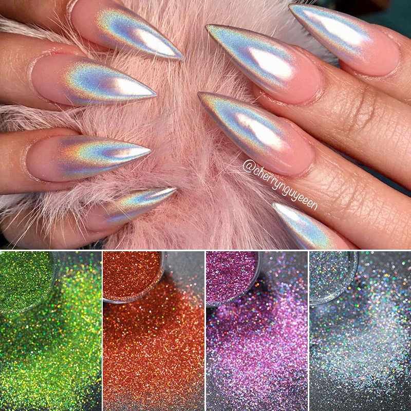 1 Box Iridescent Nail Powder Silver Glitters Flakes Nail Art Decorations Nail Glitter Sequins For Nails Shiny Accessories